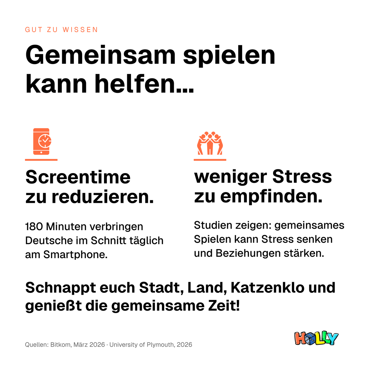 Gemeinsam spielen statt Screentime – Stadt, Land, Katzenklo von HOLLY