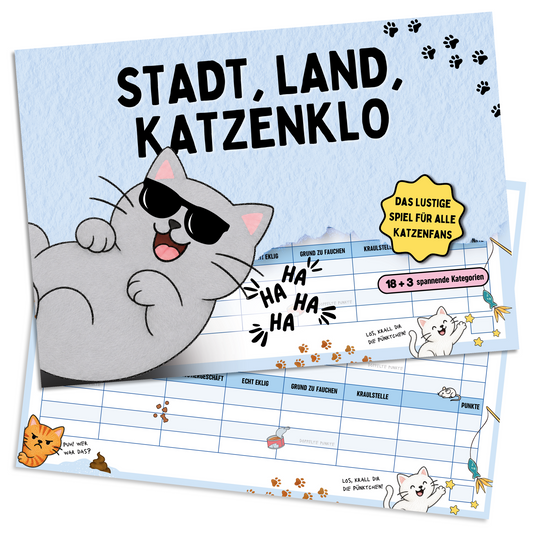 Stadt, Land, Katzenklo – Stadt-Land-Fluss als Katzen-Edition, DIN-A4-Spielblock mit 18 + 3 Kategorien