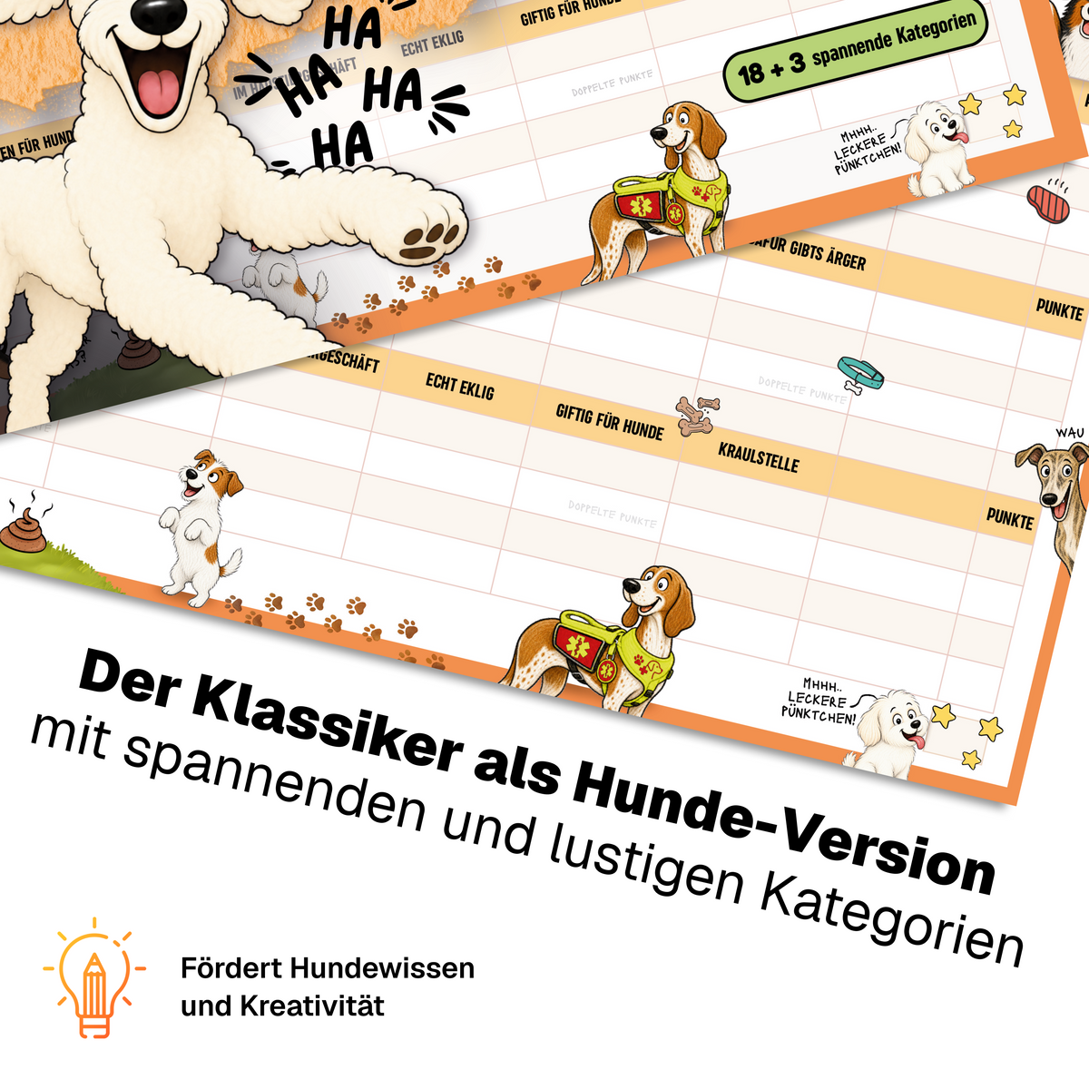 Spielseite von Stadt, Land, Hundehaufen mit Kategorien wie Echt eklig, Giftig für Hunde und Kraulstelle